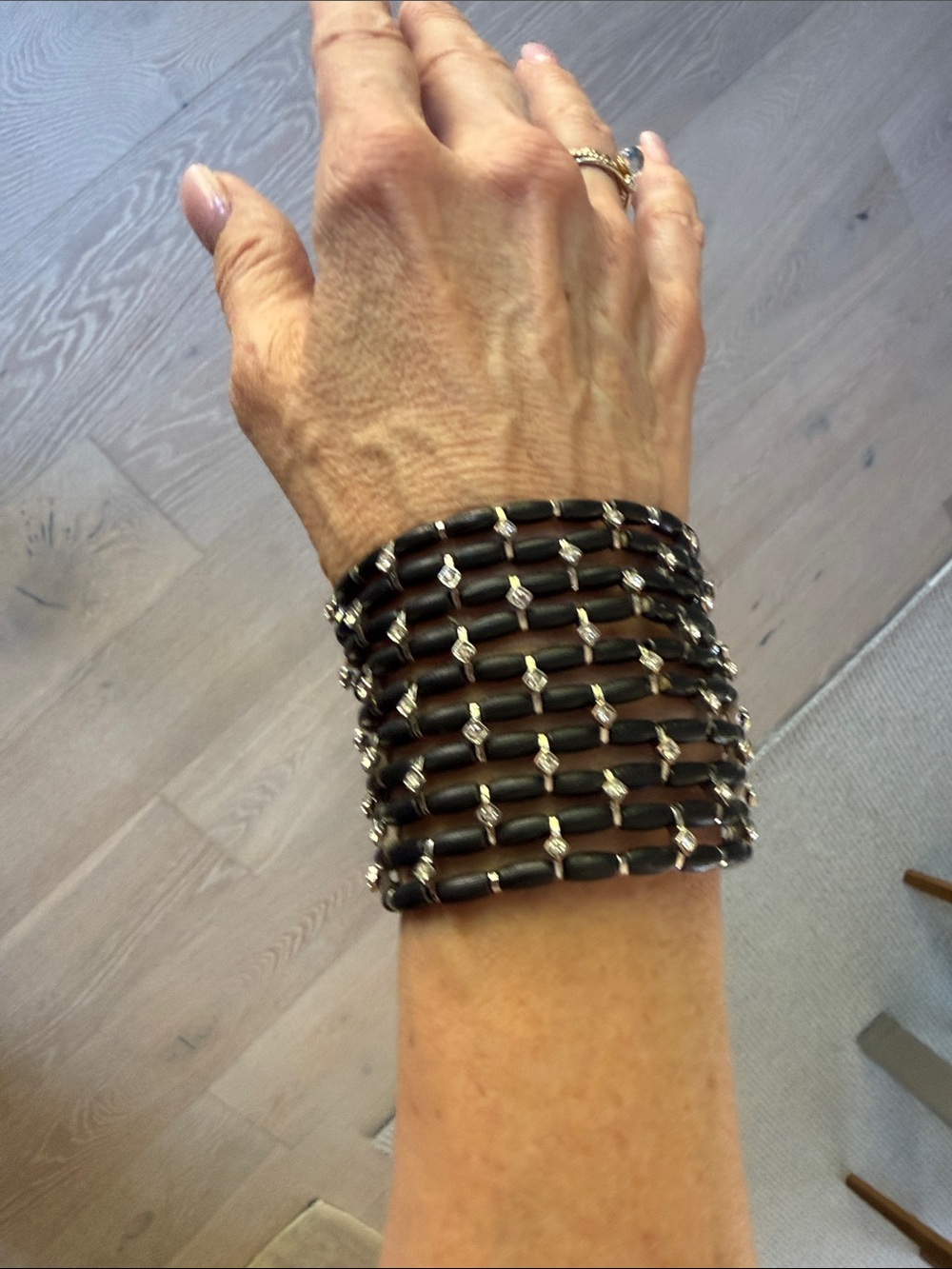 Stretch Black Strand Bracelet with rhinestones
